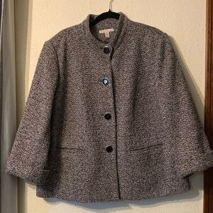 JM Collection Black and White Tweed Jacket with Red Accents